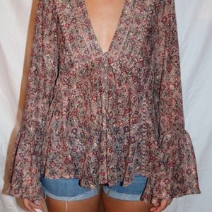 NWT Print Blouse with Bell Sleeves